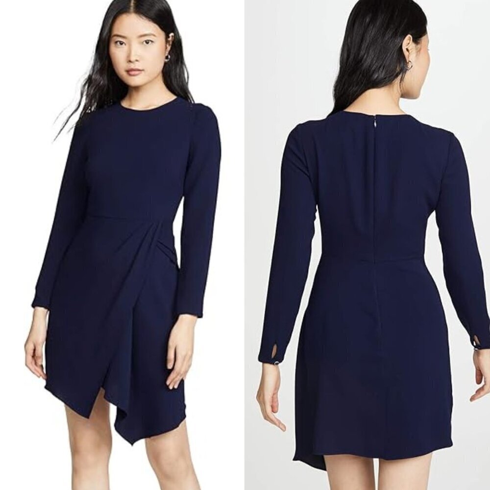 Shoshanna Aminta Navy Blue Stretch Crepe Asymmetrical Mini Dress - 35850
